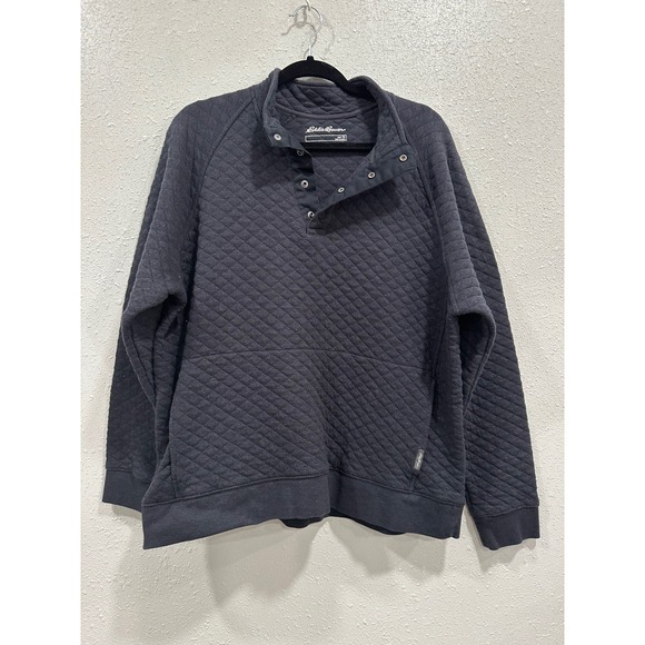 Eddie Bauer Mens XL Pullover Sweatshirt Quilted Snap Henley Long Sleeve - Picture 1 of 6
